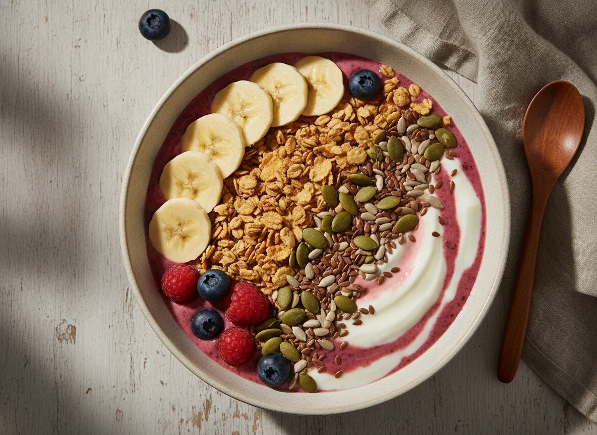 Tigela de Iogurte com Banana e Sementes photo