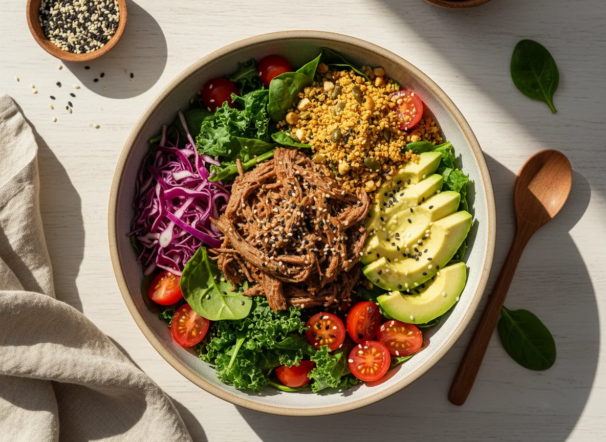 Tigela de Salada com Carne Desfiada e Abacate photo