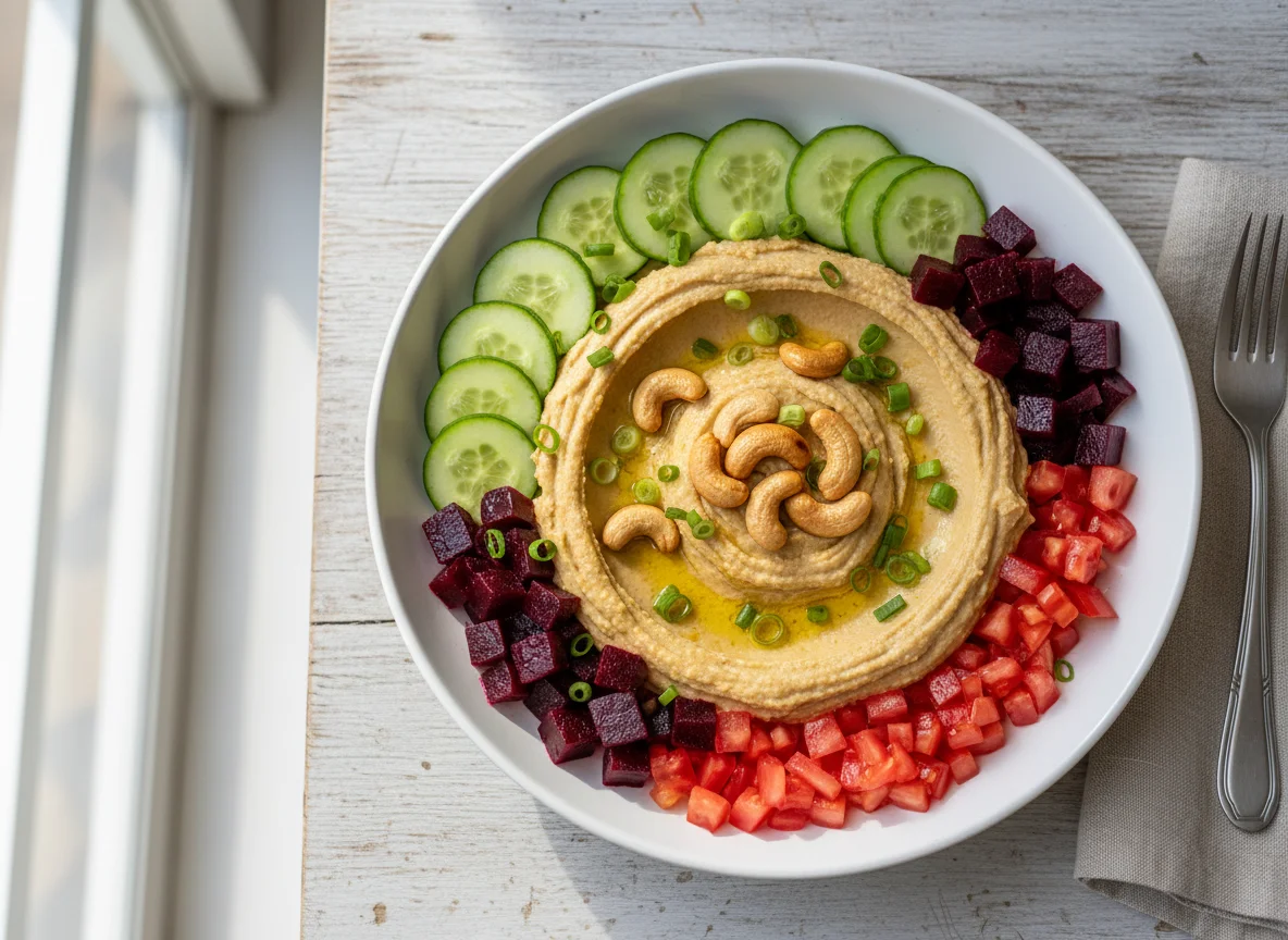 Tigela de salada com pasta e castanhas photo