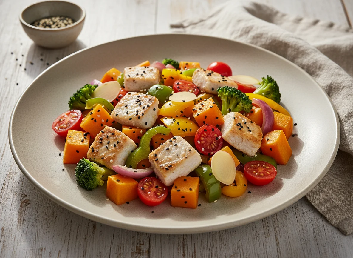 Tilápia com legumes e abóbora photo