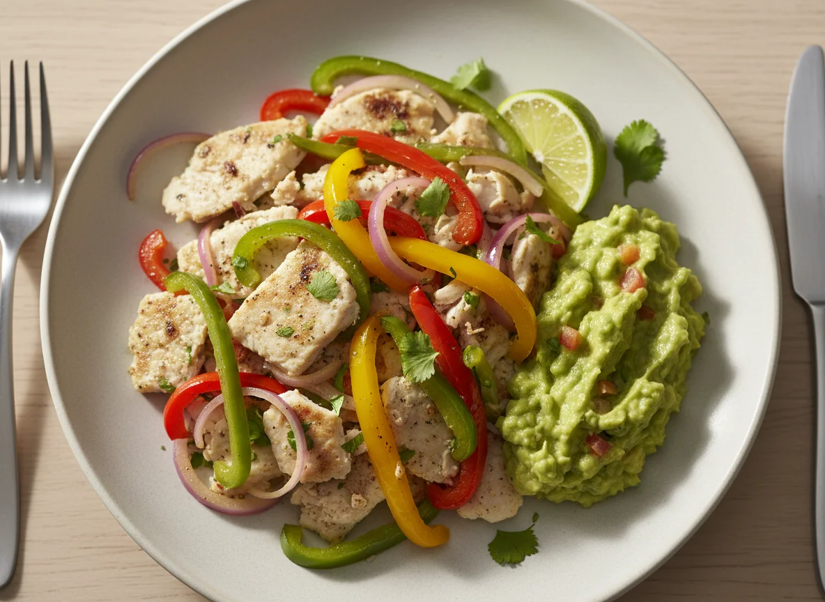 Tilápia salteada com pimentões e guacamole photo