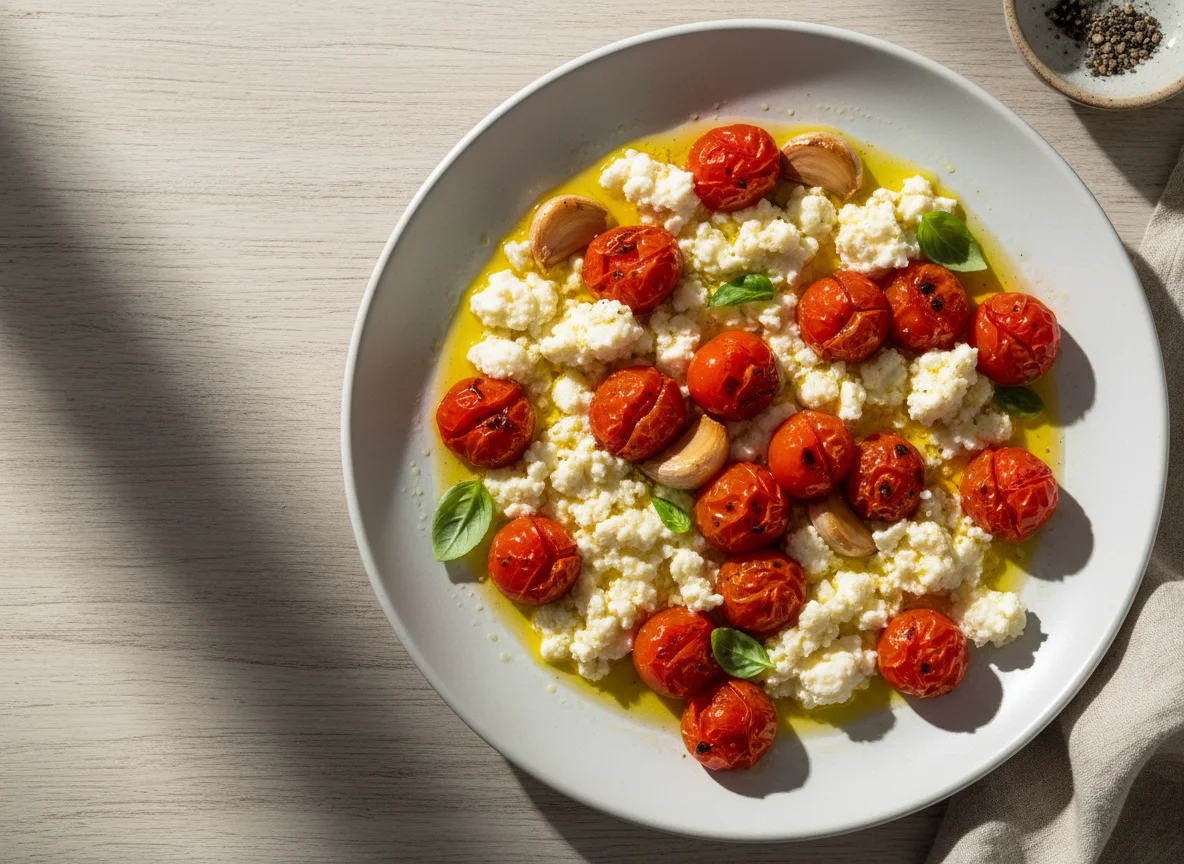 Tomates cereja assados com queijo e azeite photo