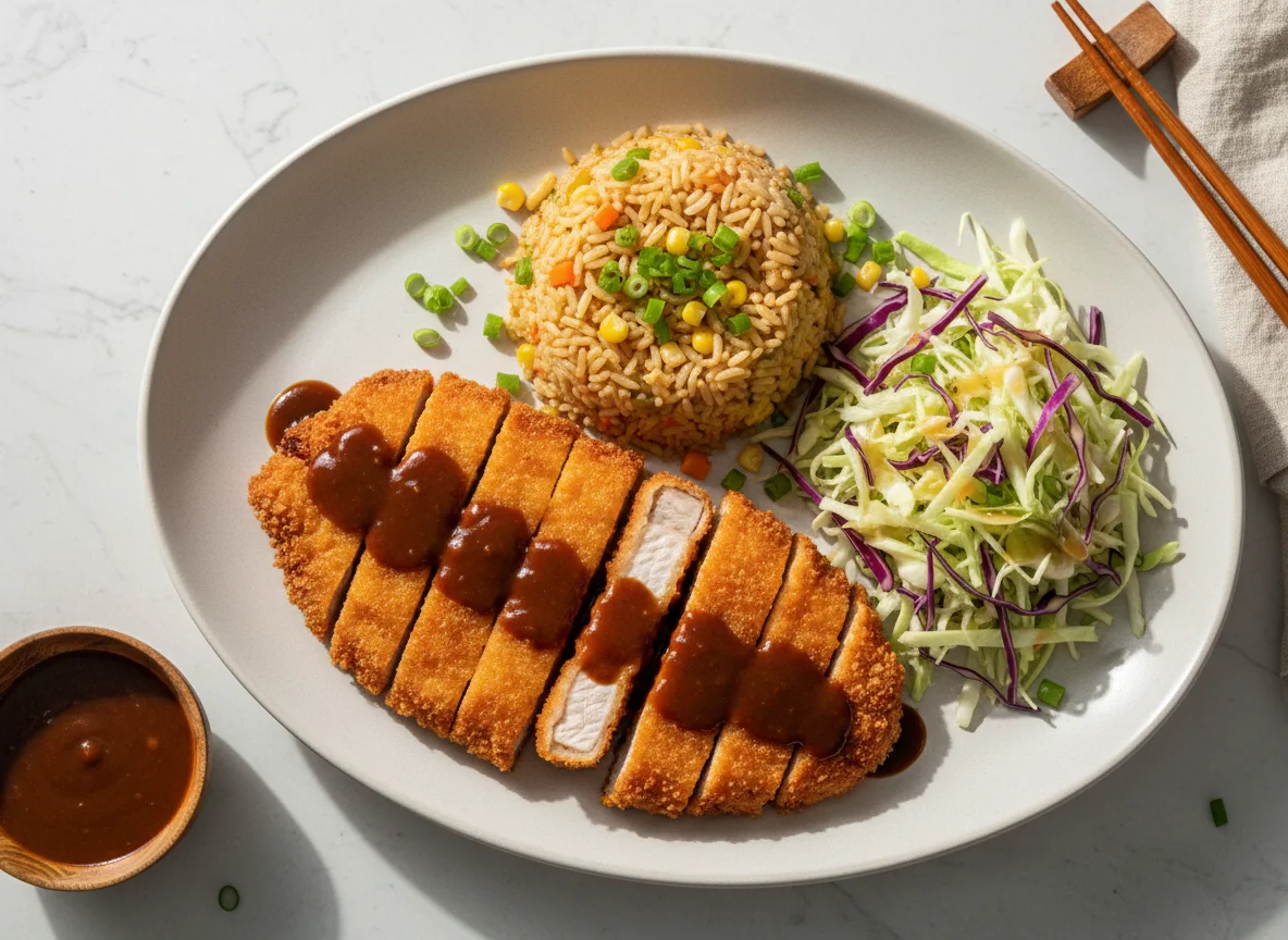 Tonkatsu com Arroz Frito e Repolho photo