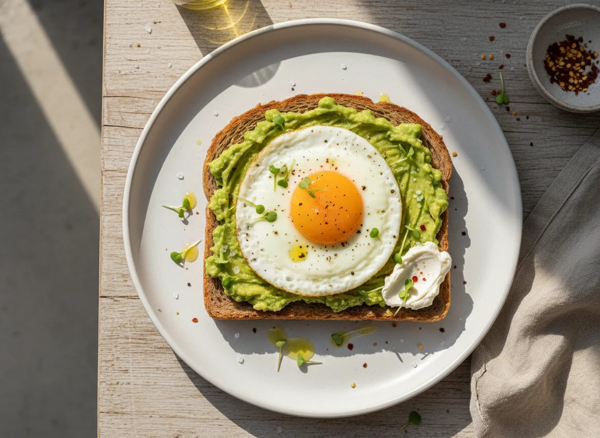 Torrada com abacate e ovo frito photo