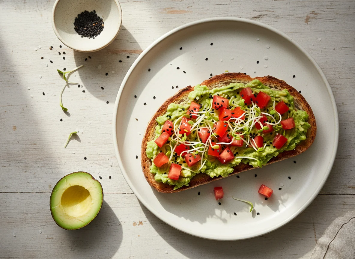 Torrada com abacate e tomate photo