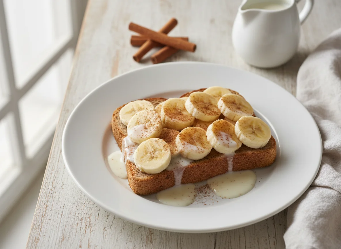 Torrada com banana e canela e leite photo