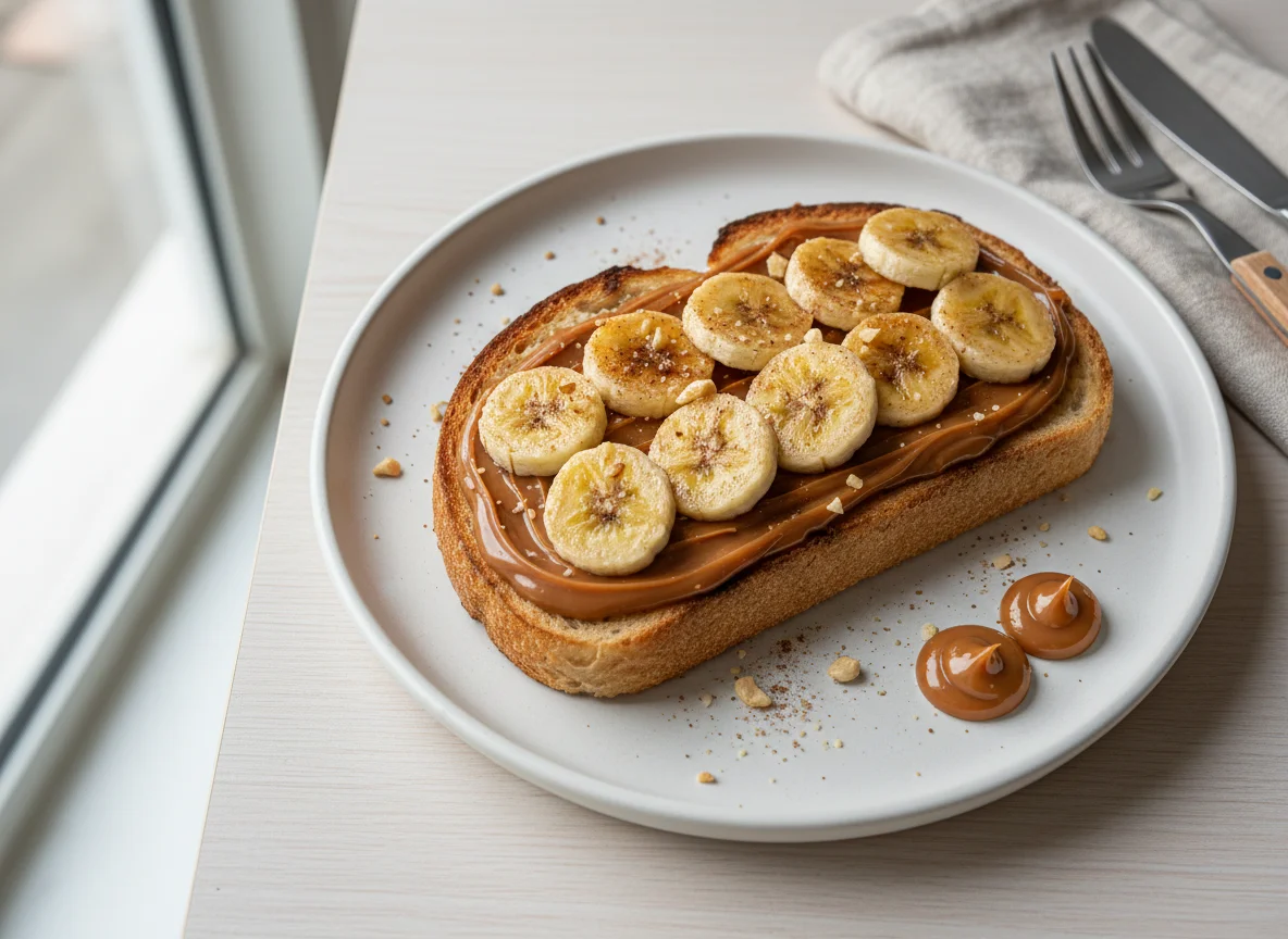 Torrada com banana e doce de leite photo