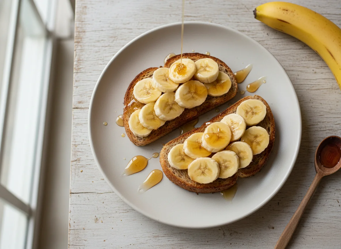 Torrada com banana e mel photo