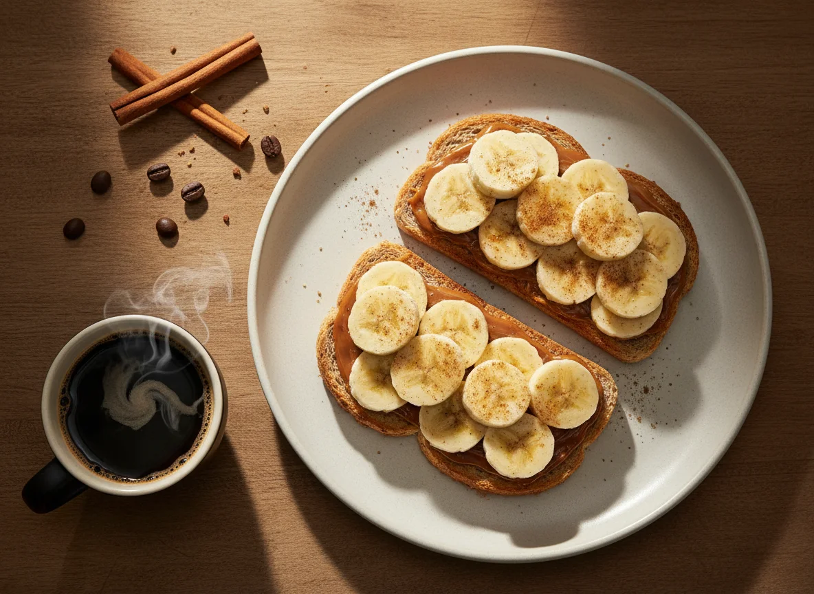 Torrada com banana, queijo e doce de leite photo