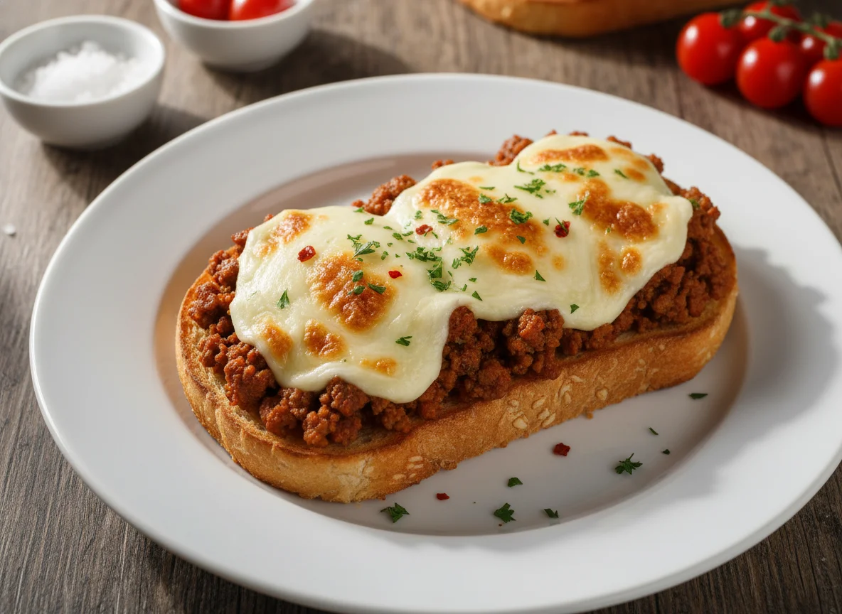 Torrada com carne moída e queijo photo