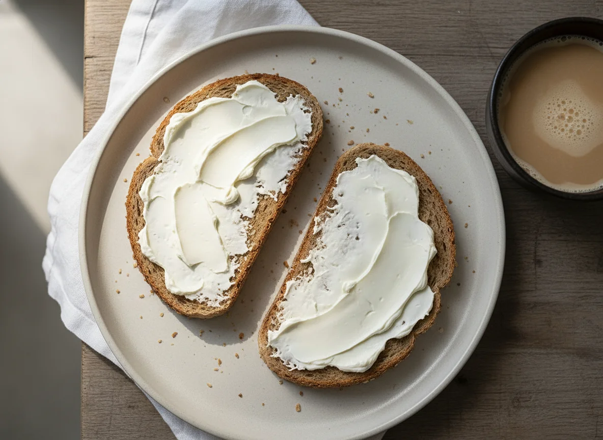 Torrada com cream cheese e café com leite photo
