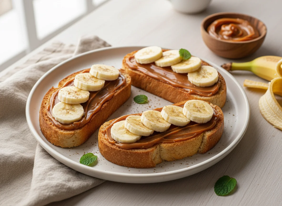 Torrada com doce de leite e banana photo