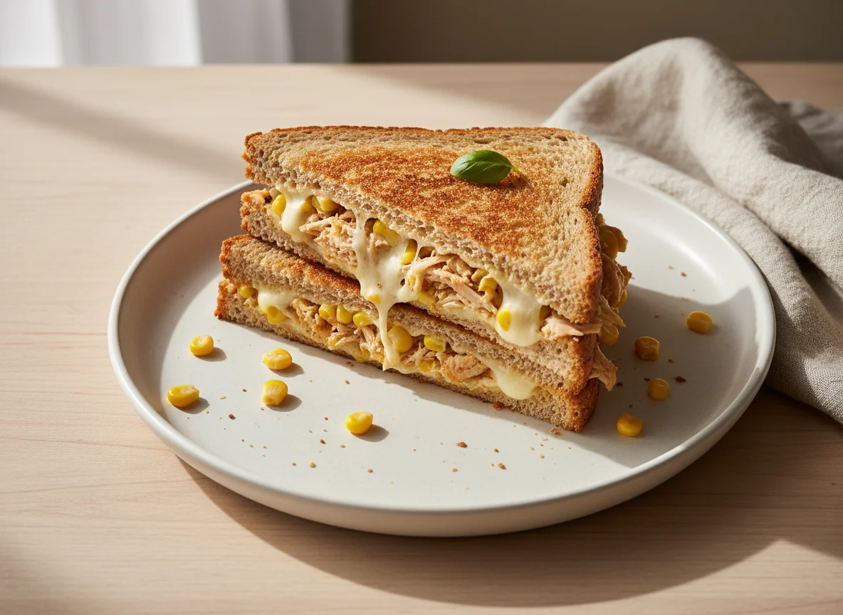 Torrada com frango, milho e queijo photo