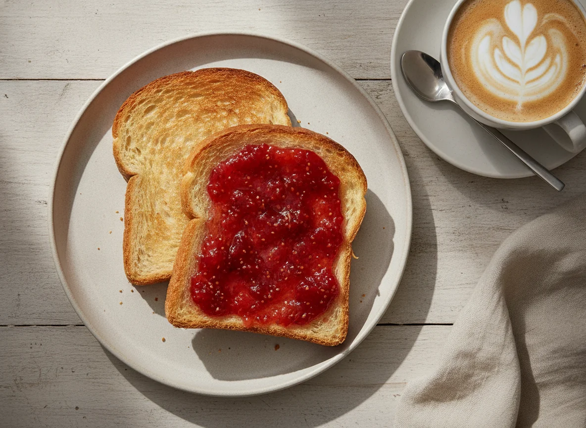 Torrada com geleia e café com leite photo