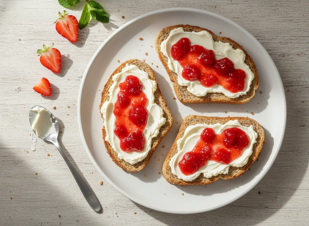 Torrada com geleia e cream cheese photo