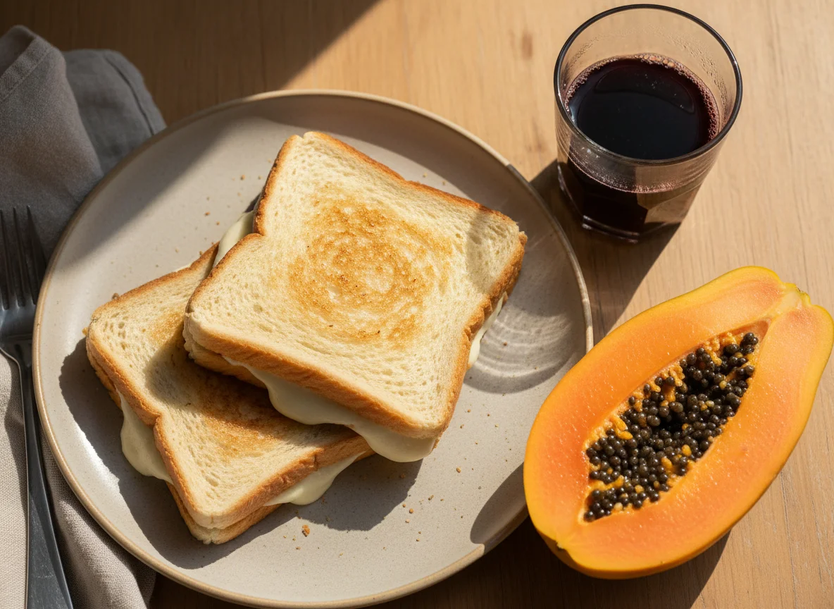 Torrada com mamão e bebida photo