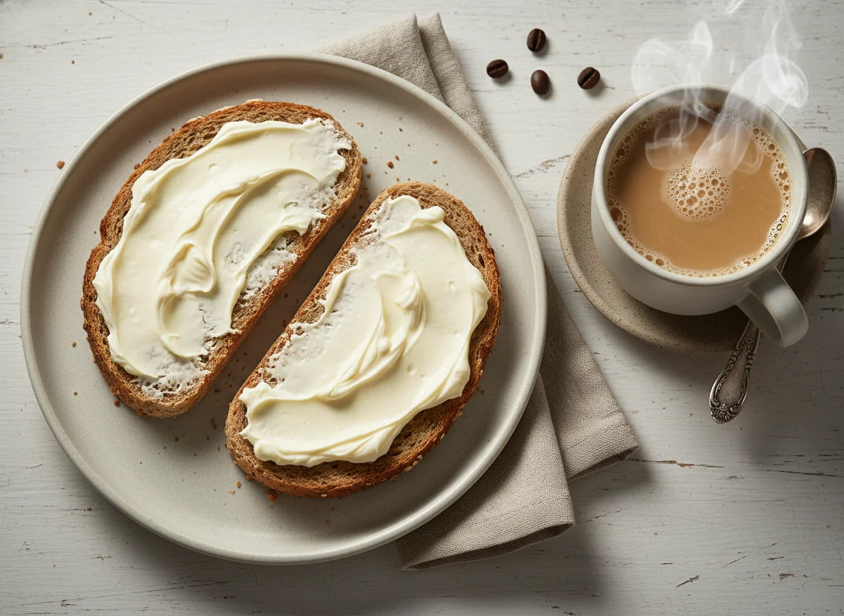 Torrada com nata e café com leite photo