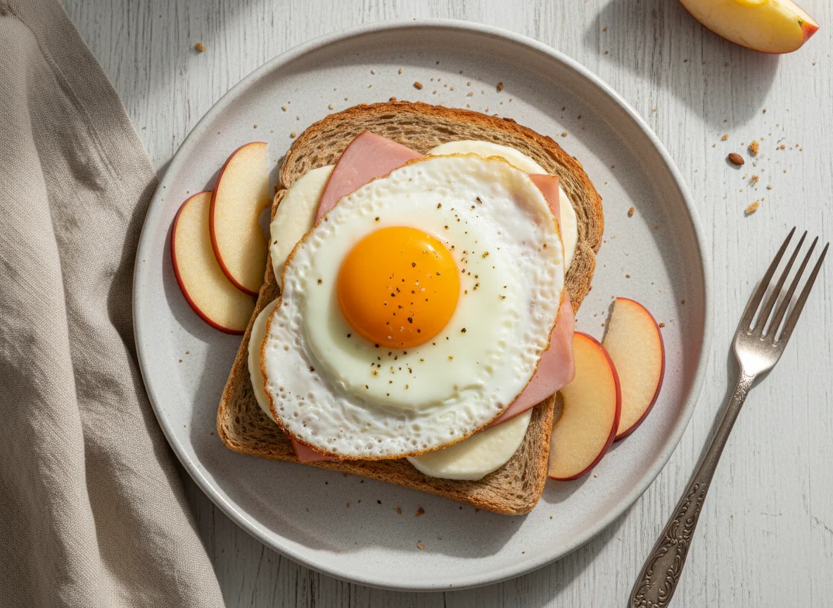 Torrada com ovo e maçã photo