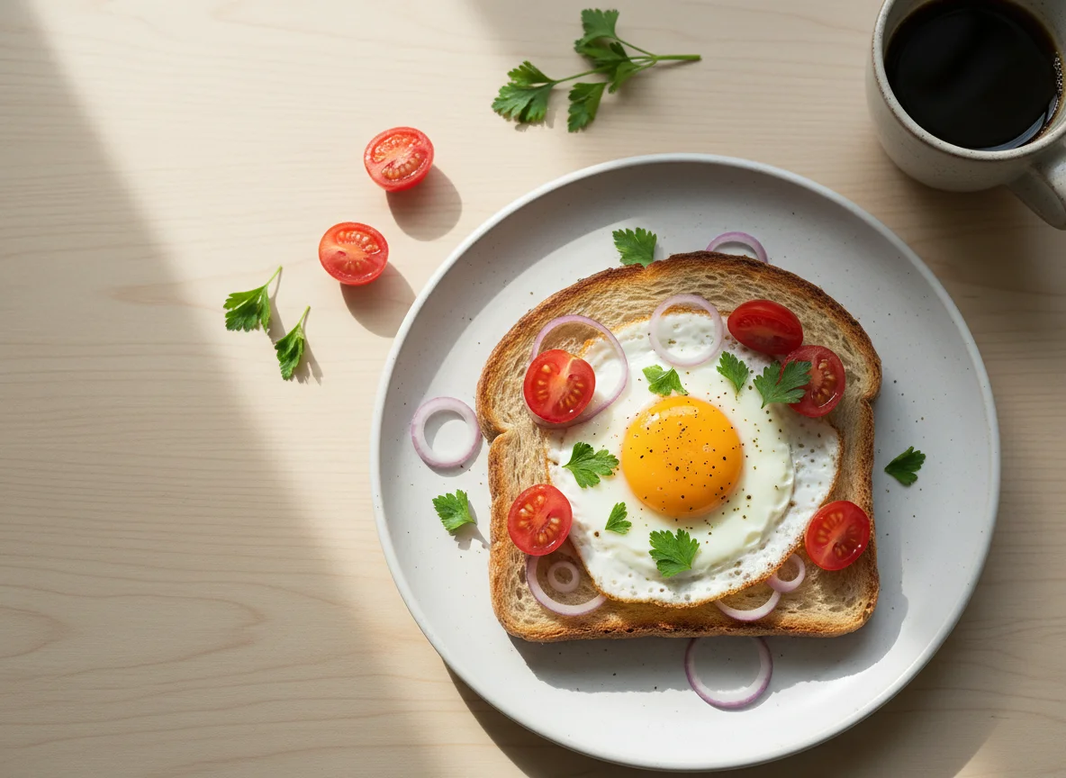 Torrada com ovo e tomate cereja photo