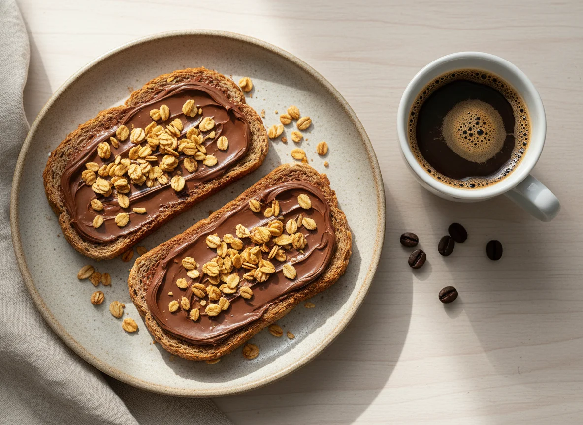 Torrada com pasta de chocolate e café photo