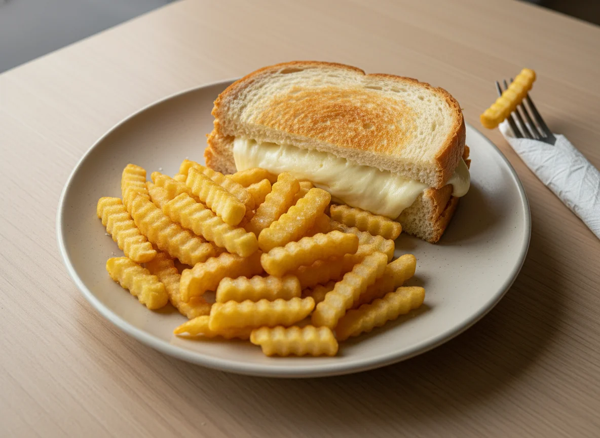 Torrada com queijo e batatas fritas photo