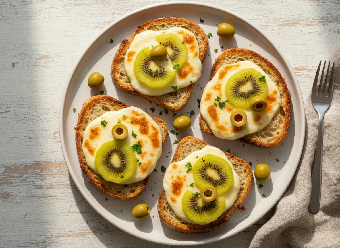 Torrada com queijo e kiwi dourado photo