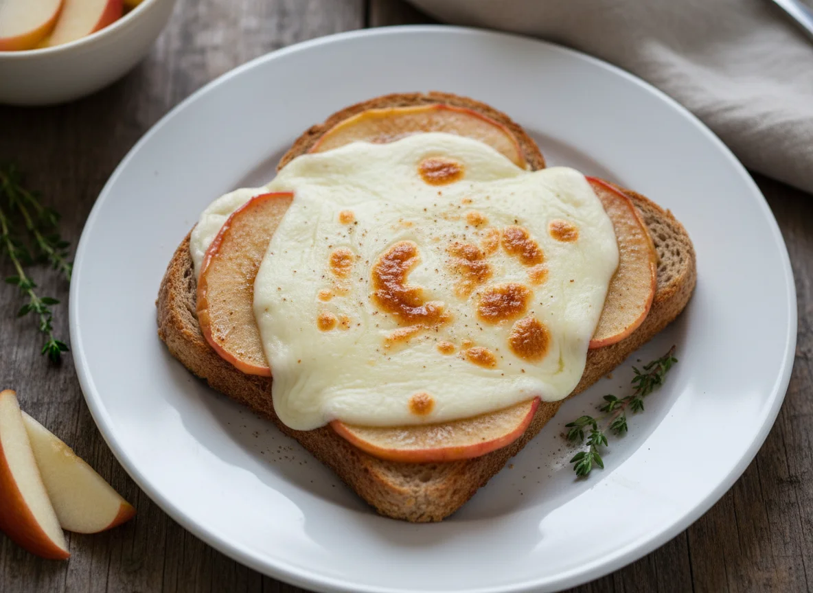 Torrada com queijo e maçã photo