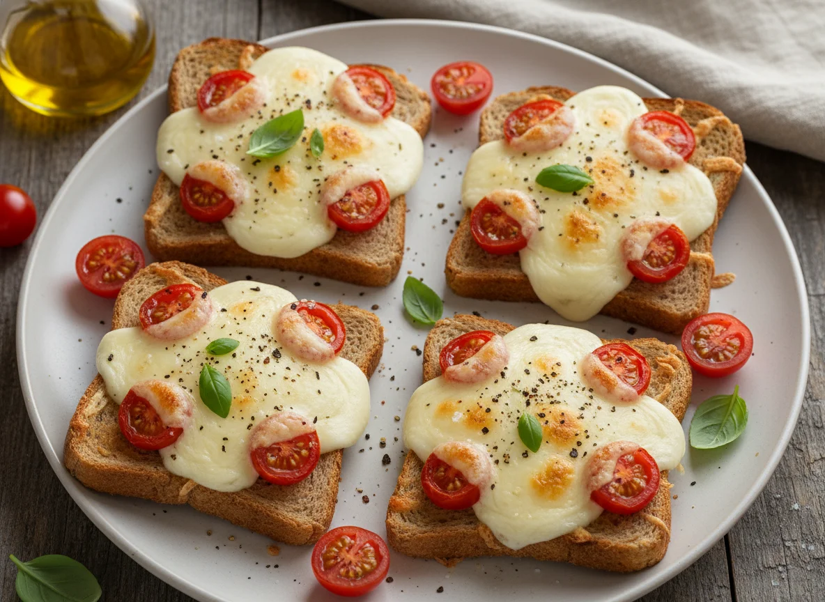 Torrada com queijo e tomate cereja photo
