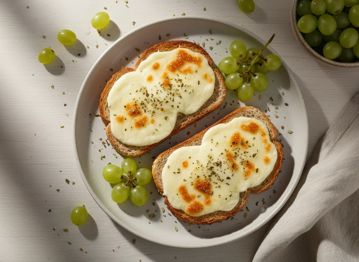 Torrada com queijo e uvas photo