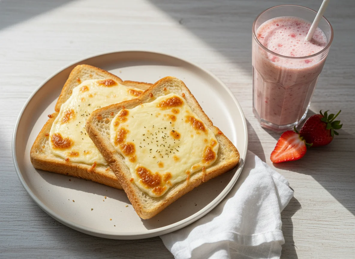 Torrada com queijo e vitamina de frutas photo