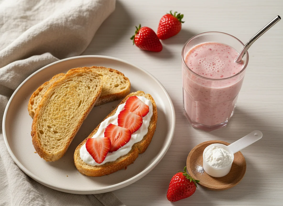 Torrada e Smoothie de Morango com Whey photo