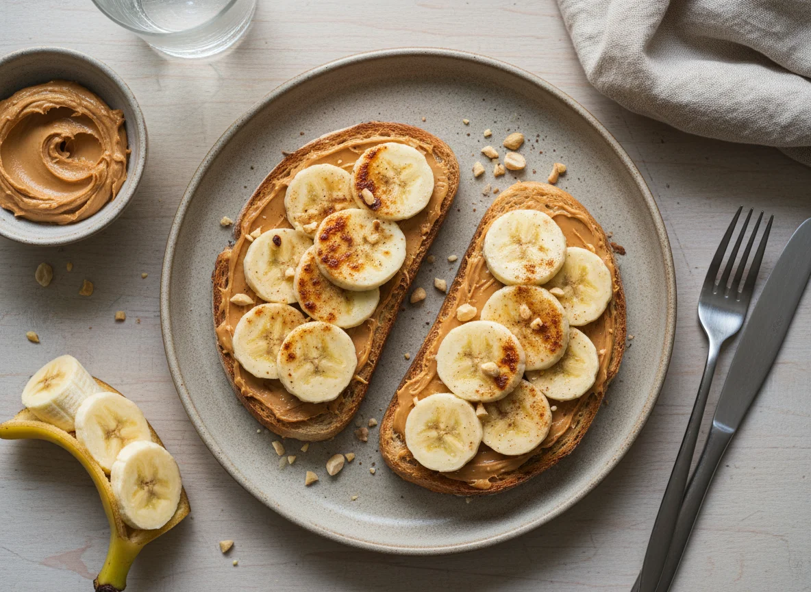Torradas com banana e pasta photo
