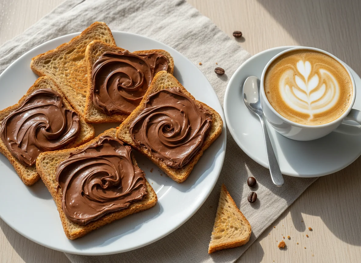 Torradas com creme de avelã e café photo