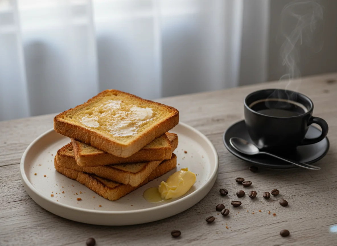 Torradas com manteiga e café photo
