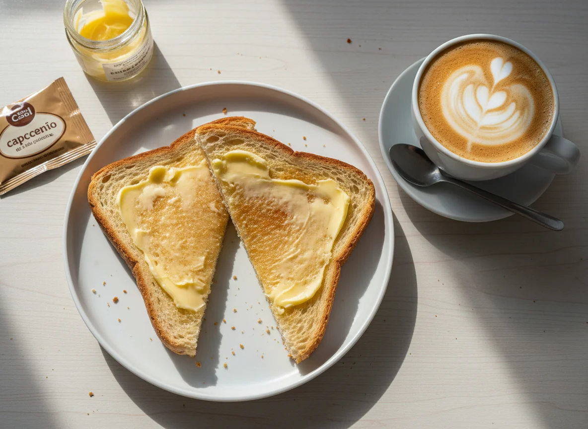 Torradas com manteiga e capuchino photo