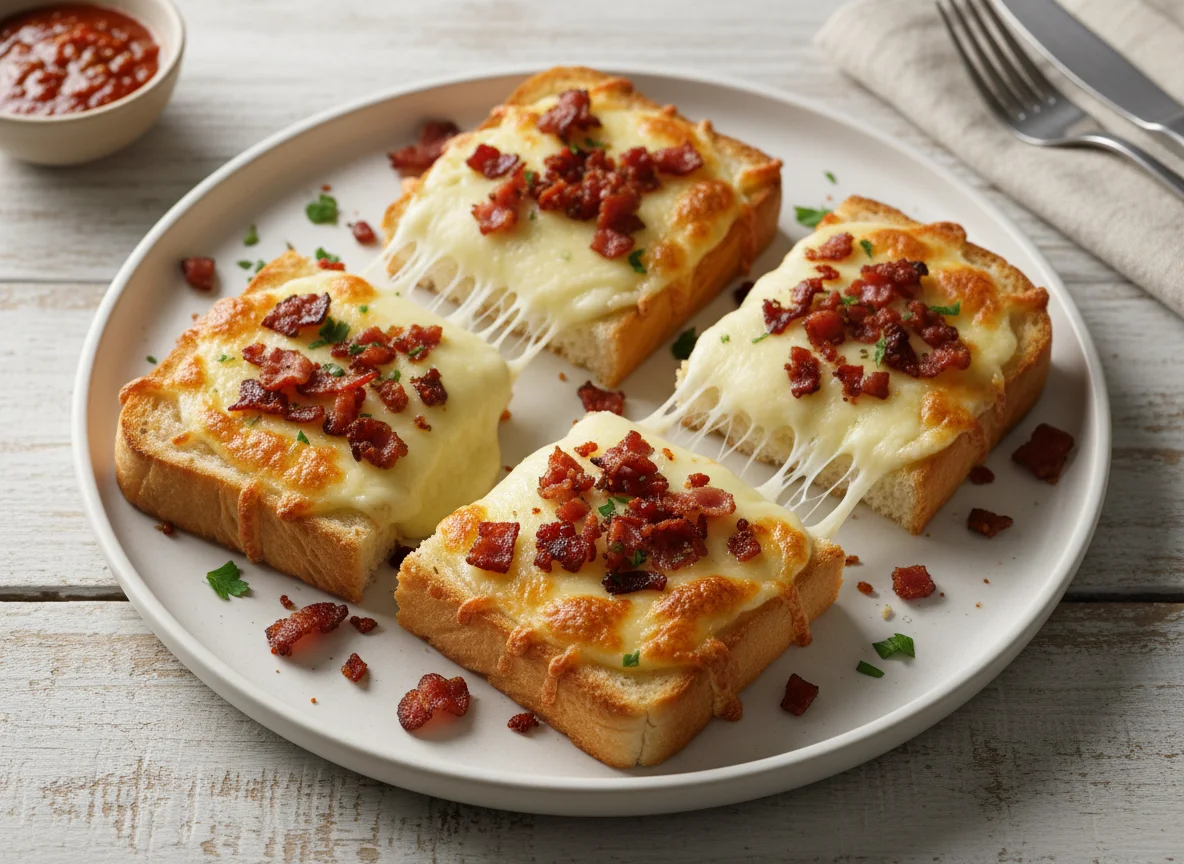 Torradas com queijo e bacon photo