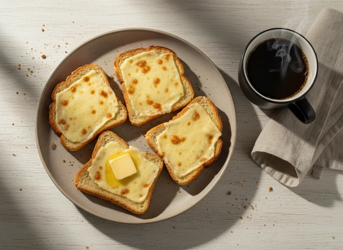 Torradas com queijo e café photo