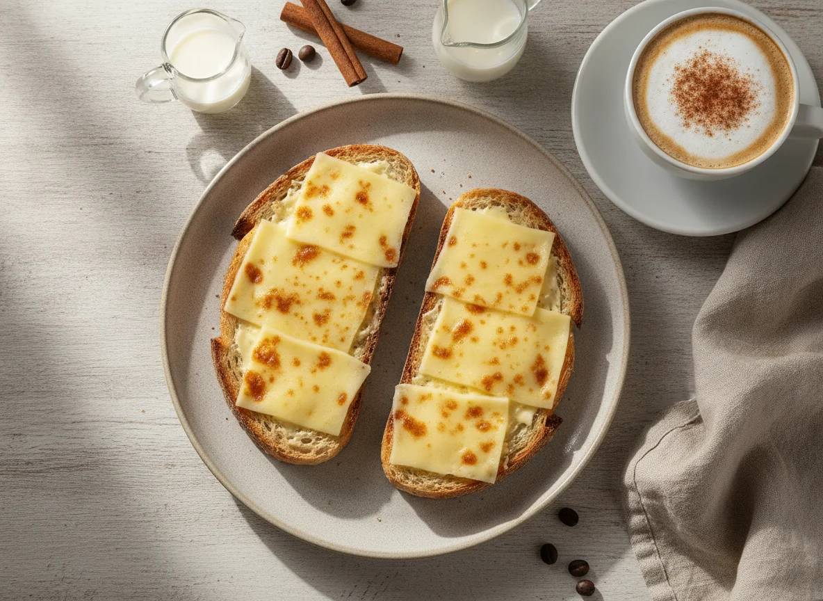 Torradas com queijo e cappuccino photo