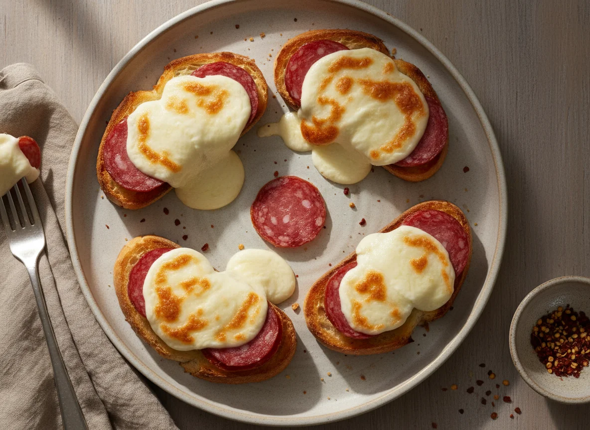 Torradas com queijo e salame photo