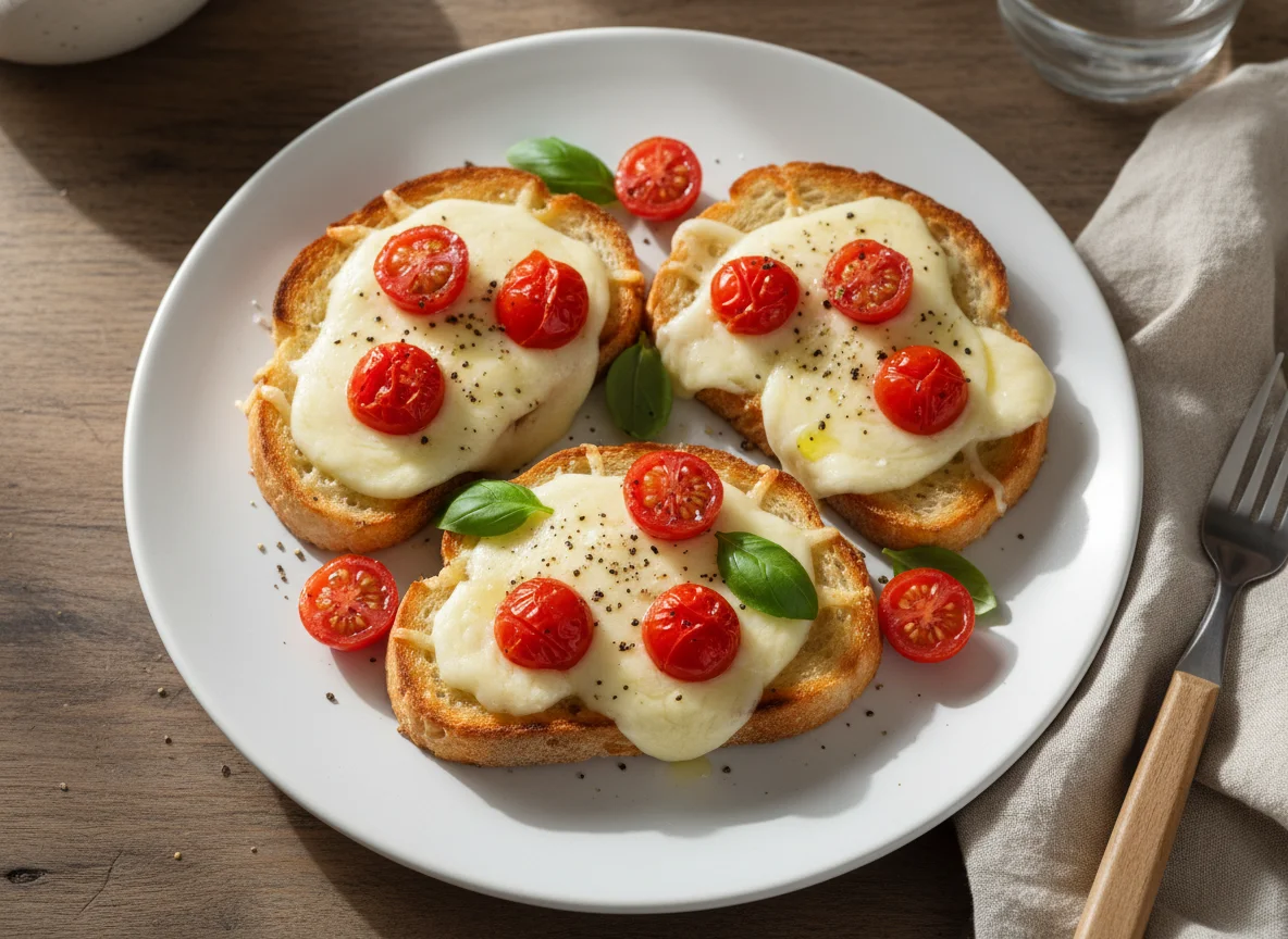 Torradas com queijo e tomate cereja photo
