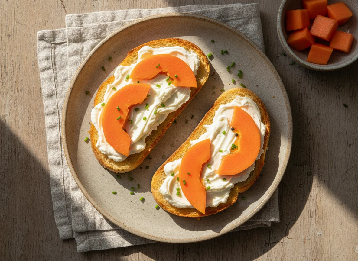 Torradas com Requeijão e Mamão photo