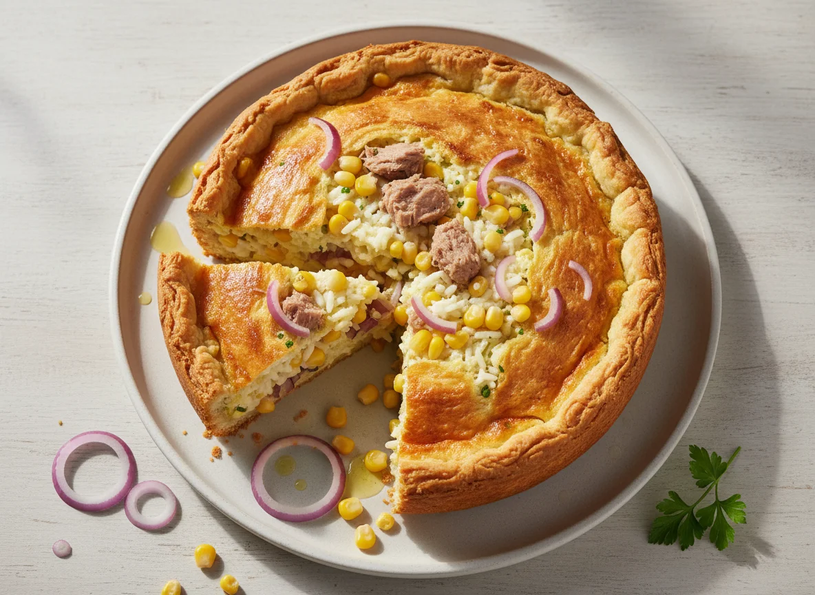 Torta de atum com milho e arroz photo