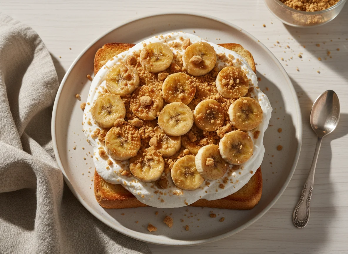 Torta de banana com creme e biscoitos photo