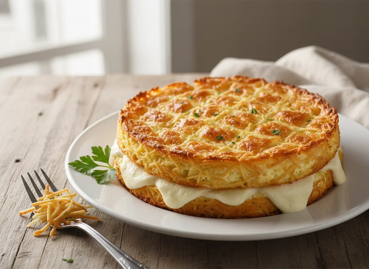 Torta de batata palha com queijo photo