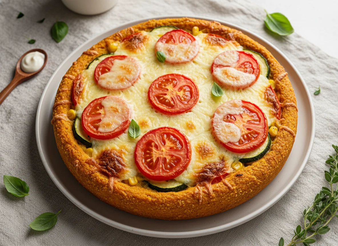 Torta de legumes com queijo e tomate photo