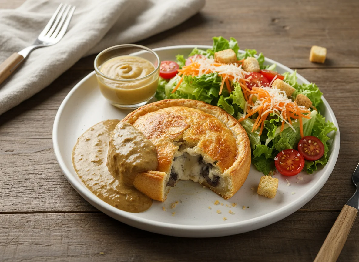 Torta de Shimeji com Creme de Shitake e Salada photo