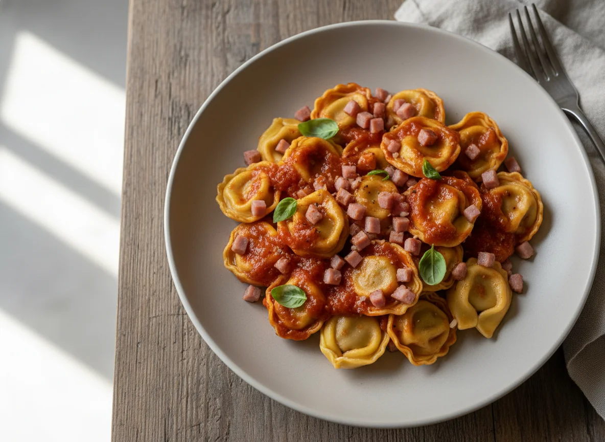 Tortellini com molho e presunto photo