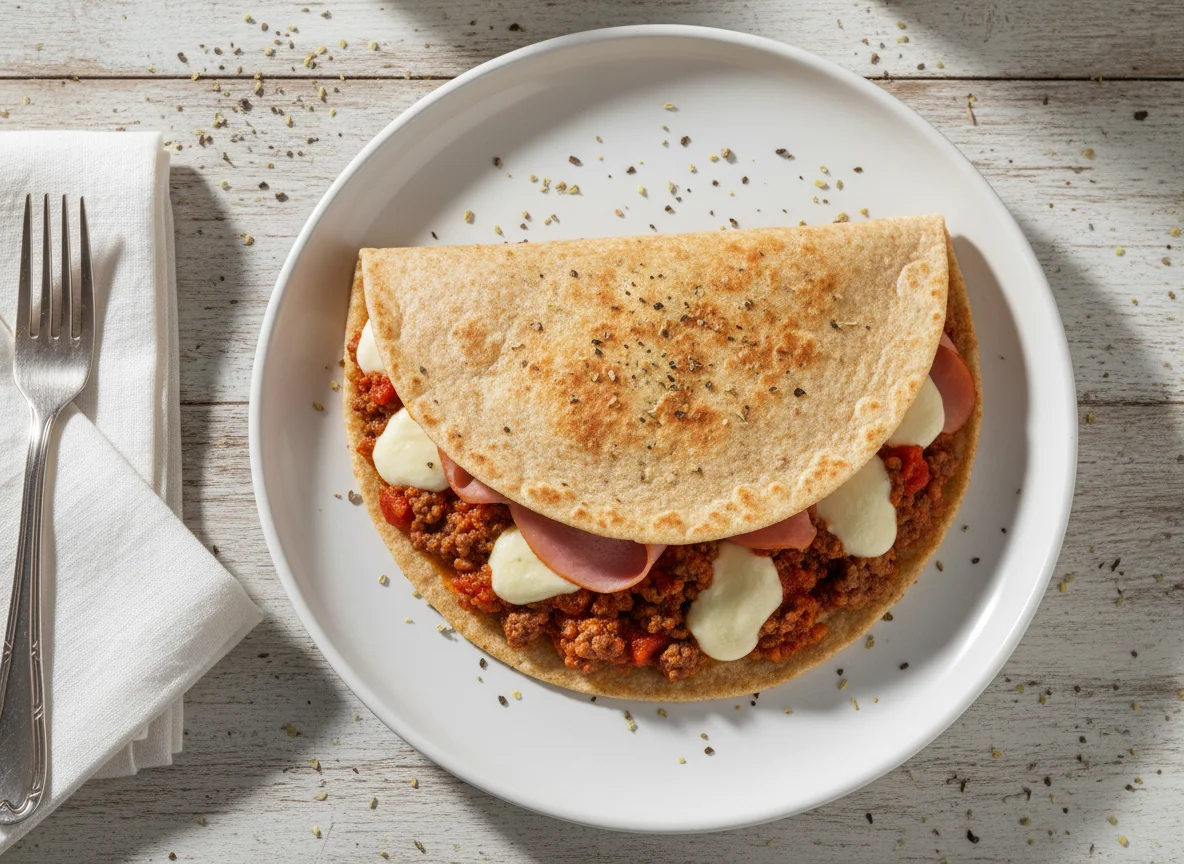 Tortilla com carne moída, presunto e queijo photo