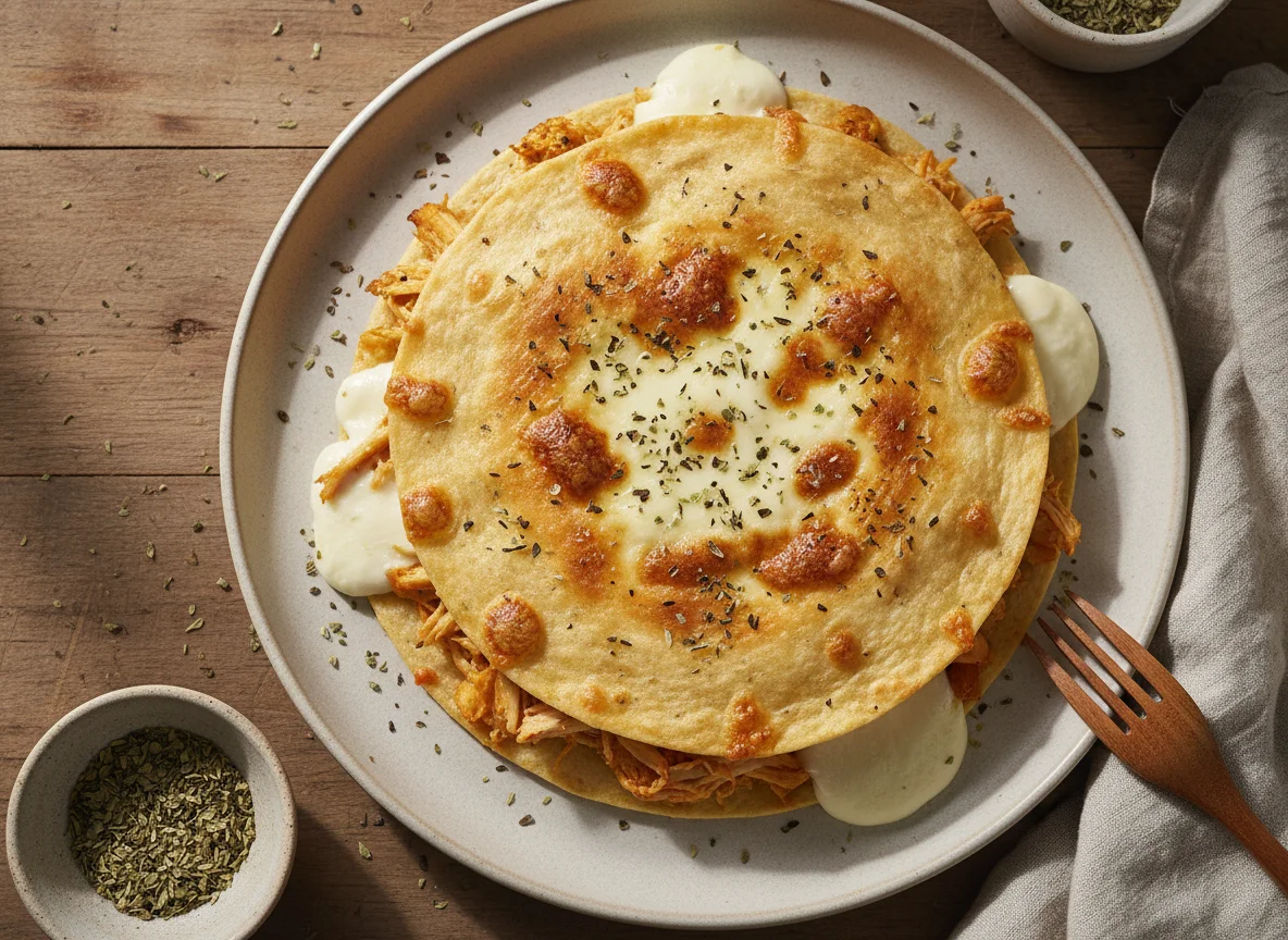 Tortilla de frango desfiado com queijo photo