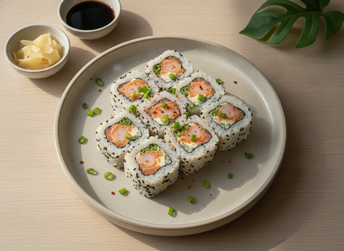 Uramaki de Camarão e Salmão Grelhado photo